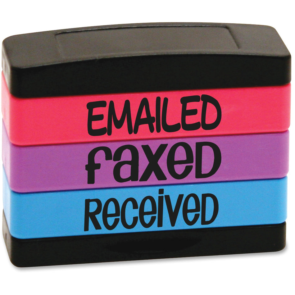 stackSTAMP Emailed Message Stamp Set - Message Stamp - EMAILED, FAXED, RECEIVED - 0.63" Impression Width x 1.81" Impression Length - Assorted - 1 Each