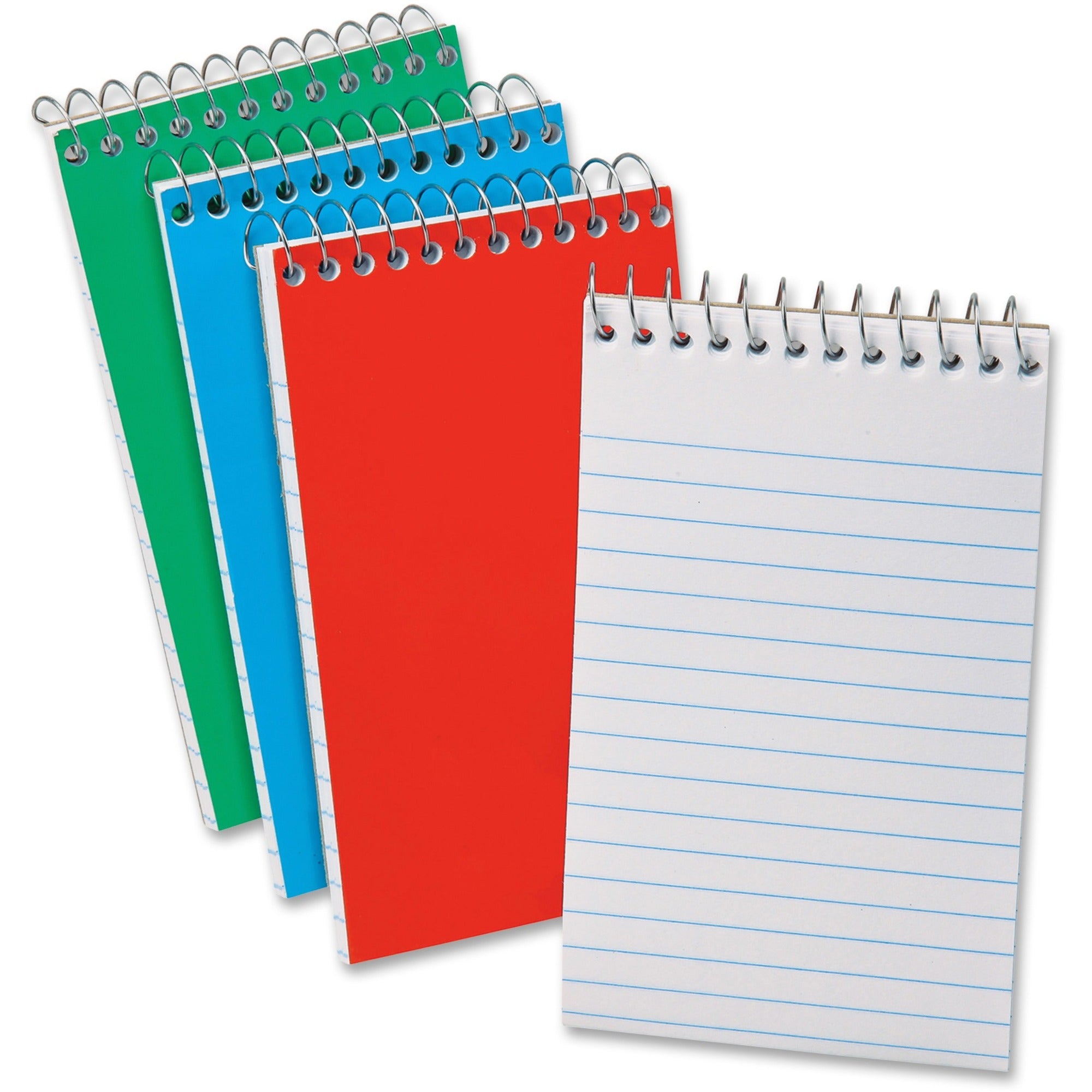 Ampad Wirebound Pocket Memo Book - 40 Sheets - Wire Bound - Narrow Ruled Front Ruling - 0.25" Ruled - 15 lb Basis Weight - 4" x 6" Sheet Size - White Paper - Red Pressboard, Green, Blue Cover - Compact, Flexible, Unperforated, Chipboard Backing - 3 / Pack
