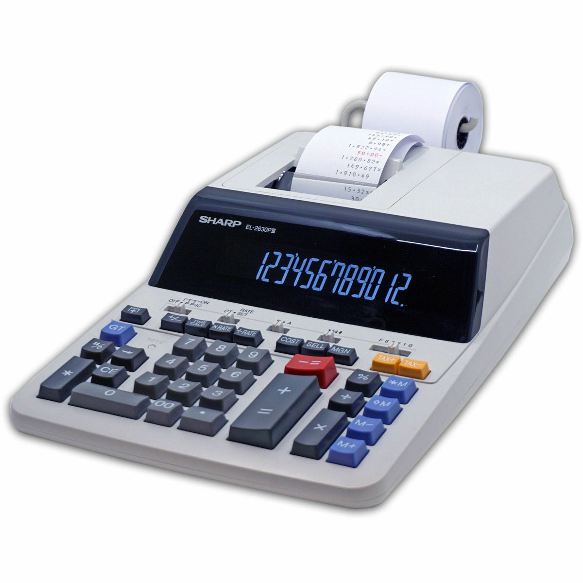 Sharp Calculators EL-2630PIII 12-Digit Commercial Printing Calculator - Independent Memory, Sign Change, Backspace Key, Double Zero, Fixed Decimal - AC Supply Powered - 3.1" Height x 9" Width x 13.2" Depth - Off White - 1 Each
