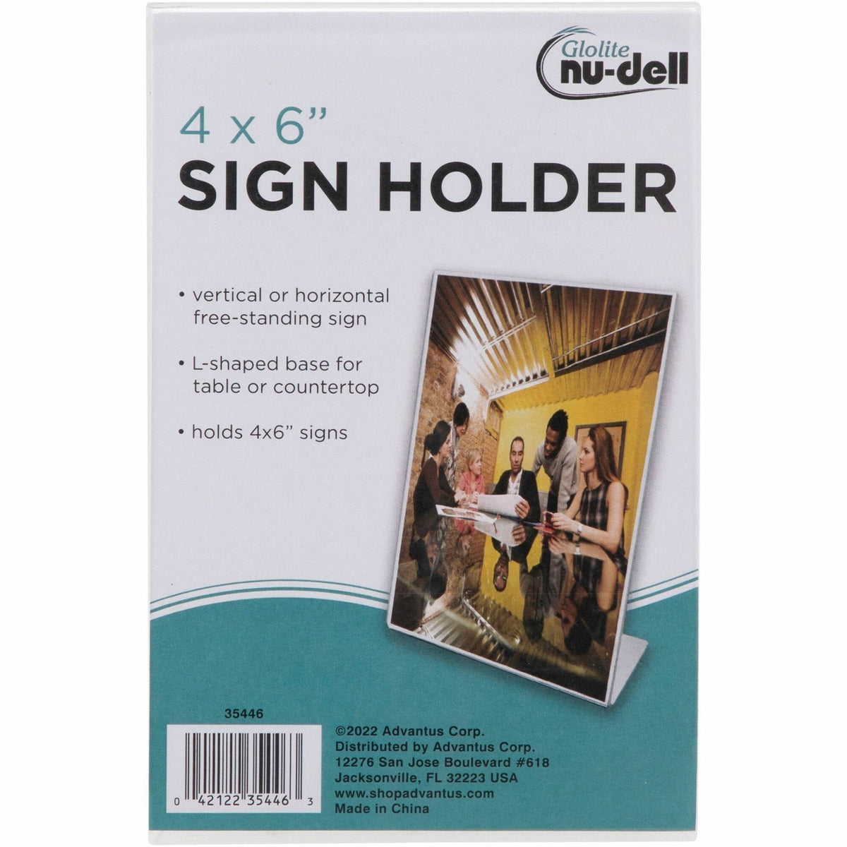 Golite nu-dell Freestanding Sign Holder - 4" Width x 6" Height - Rectangular Shape - Award, Certificate, Photo - Plastic - Clear - 1 Each