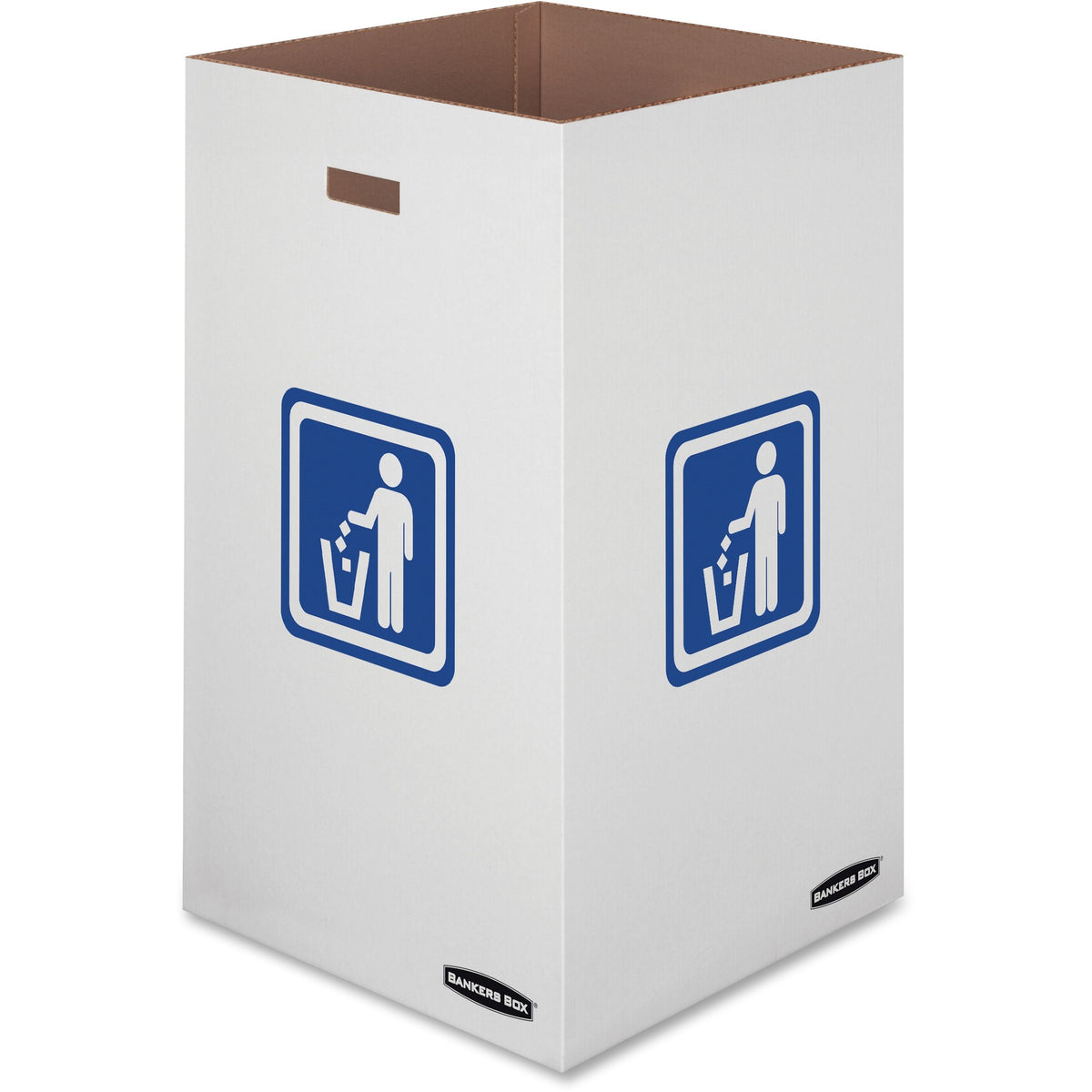 Bankers Box Recycling Bins: 42 gal 18x18x30 Corrugated Paper White/Blue - 10/Ctn - Bins
