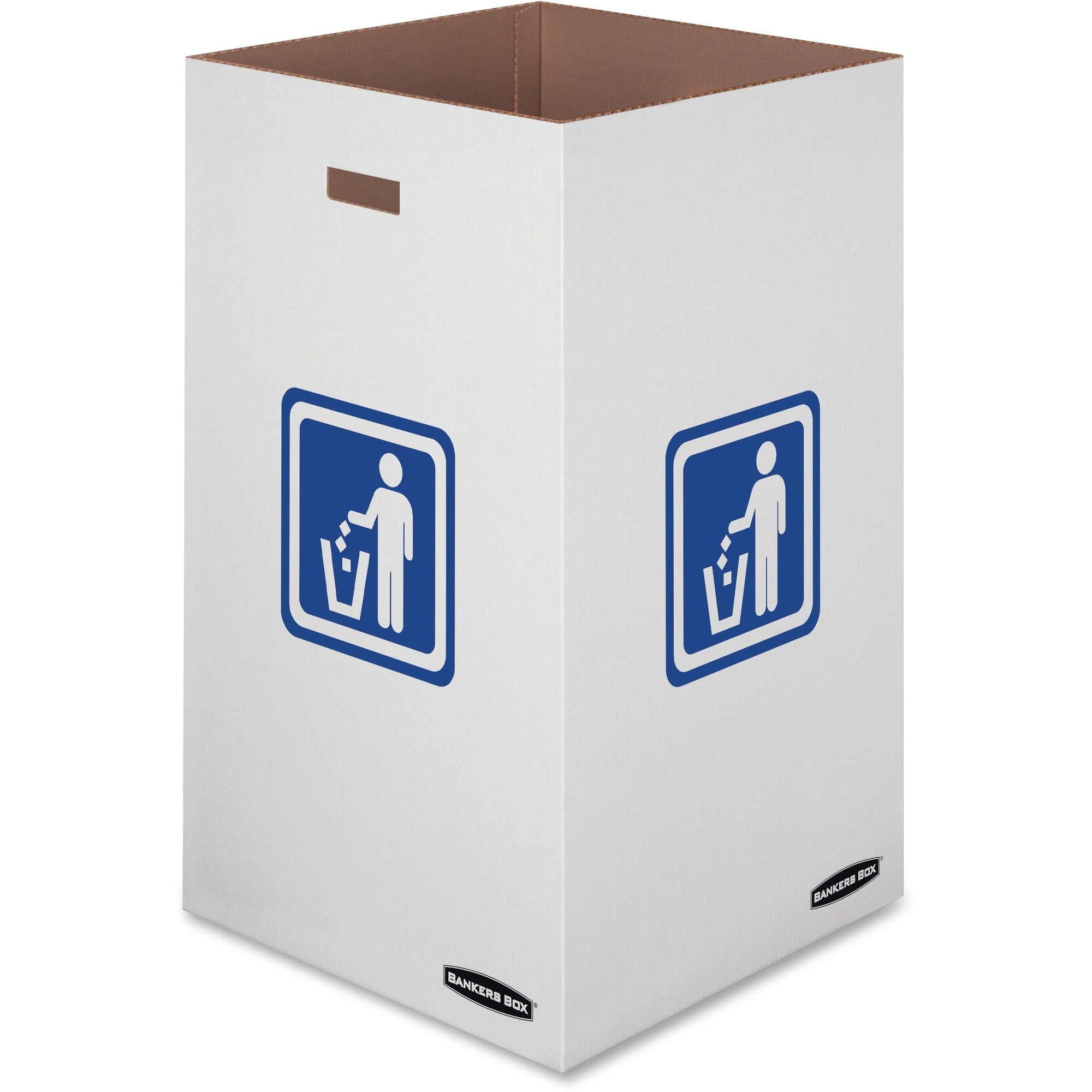 Bankers Box Recycling Bins: 42 gal 18x18x30 Corrugated Paper White/Blue - 10/Ctn - Bins