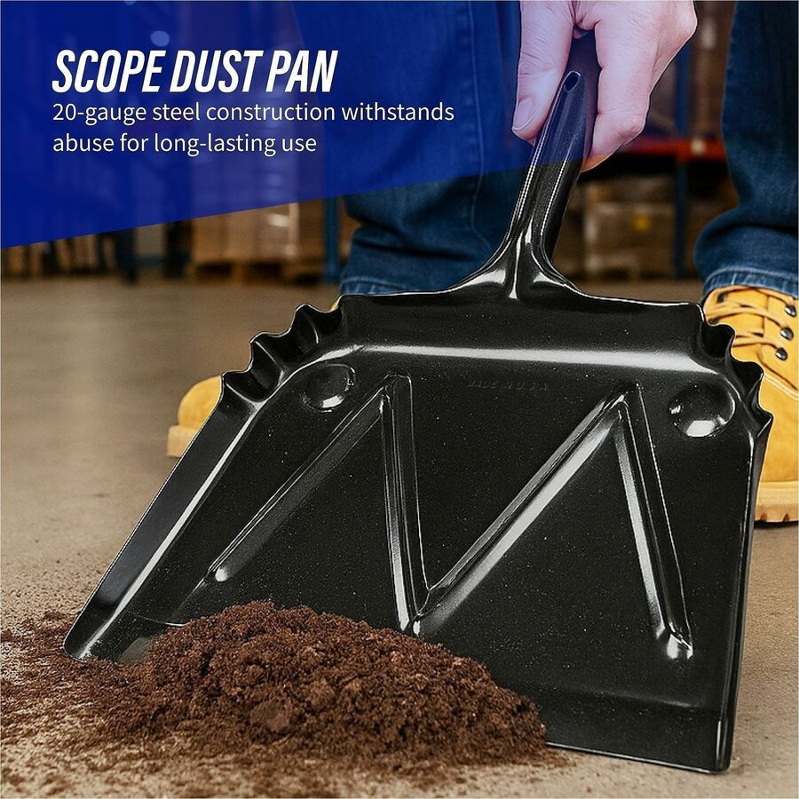 Genuine Joe Heavy-Duty Metal Dustpan - 16" Wide - Steel - Black - 1 Each