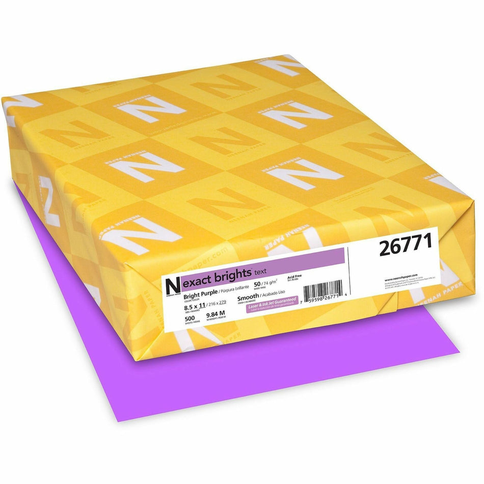 Exact Brights®  Smooth Colored Paper - Purple - Letter - 8 1/2" x 11" - 50 lb Basis Weight - Smooth - Printable, Lignin-free, Acid-free - Bright Purple - 500 / Pack