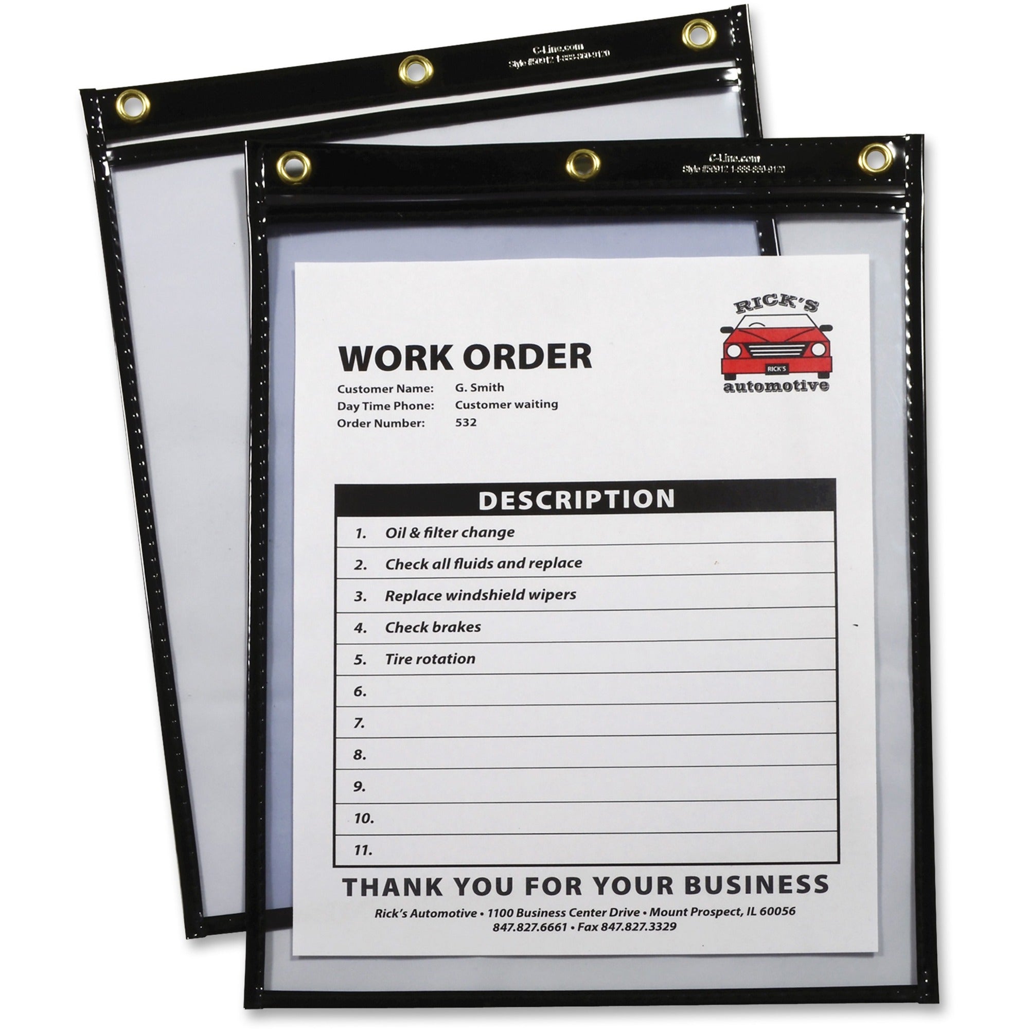 C-Line Heavy-Duty Super-Heavyweight Plus Stitched Shop Ticket Holders - 9" x 12" - Vinyl - Black - Heavyweight, Reinforced - 15 / Box