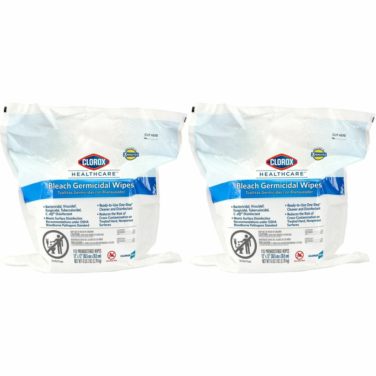Clorox Healthcare Bleach Germicidal Wipes: Healthcare-Grade Disinfectant - 110/Bag - Cleaning Wipes