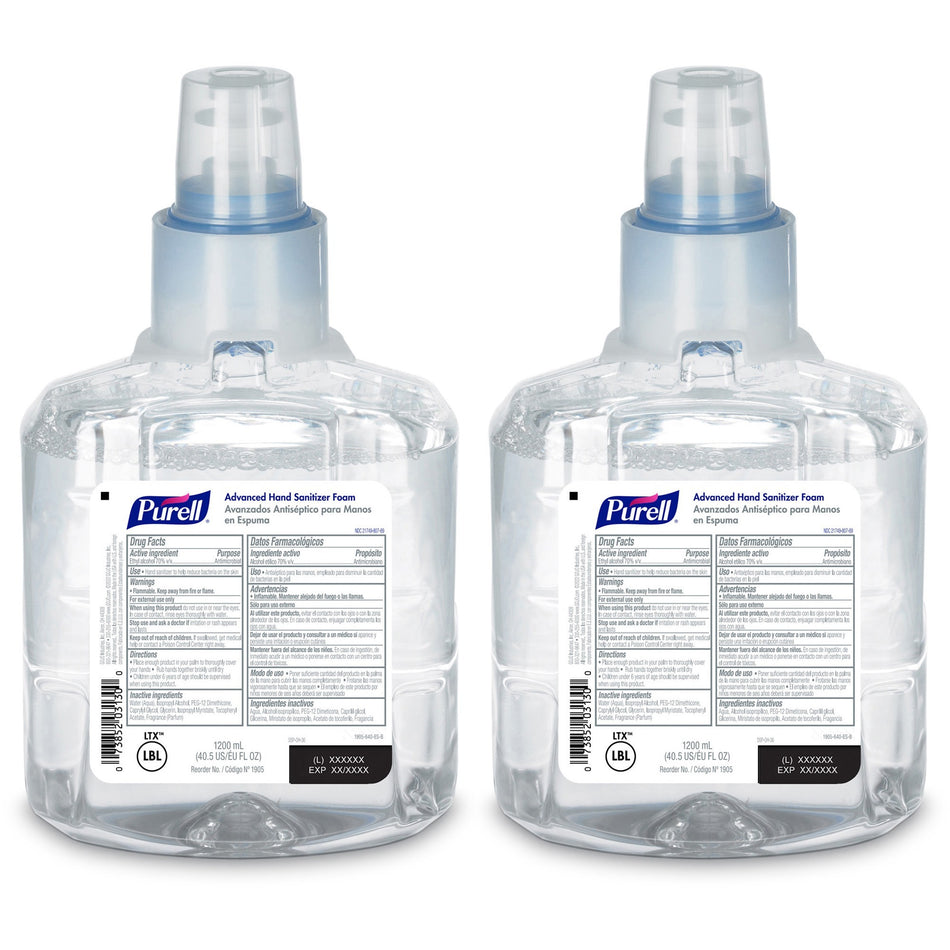 PURELL® Hand Sanitizer Foam Refill - Clean Scent - 1.27 quart - Kill Germs - Hand, Skin - Clear - Chemical-free - 2 / Carton