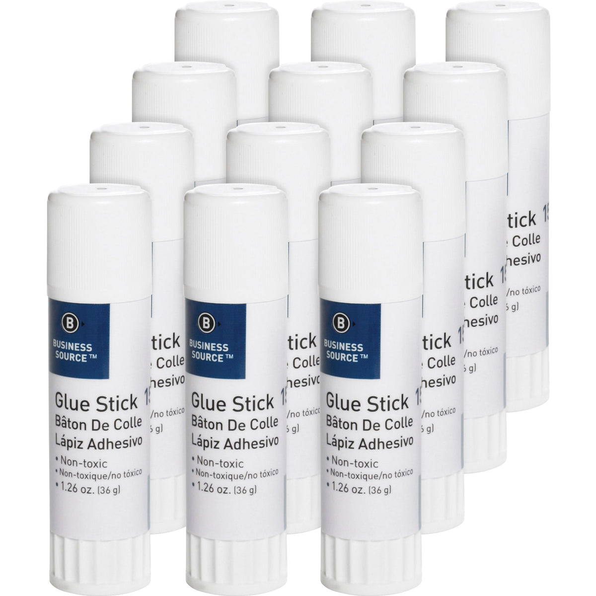 Business Source Glue Stick - 1.26 oz - White - 12 / Pack