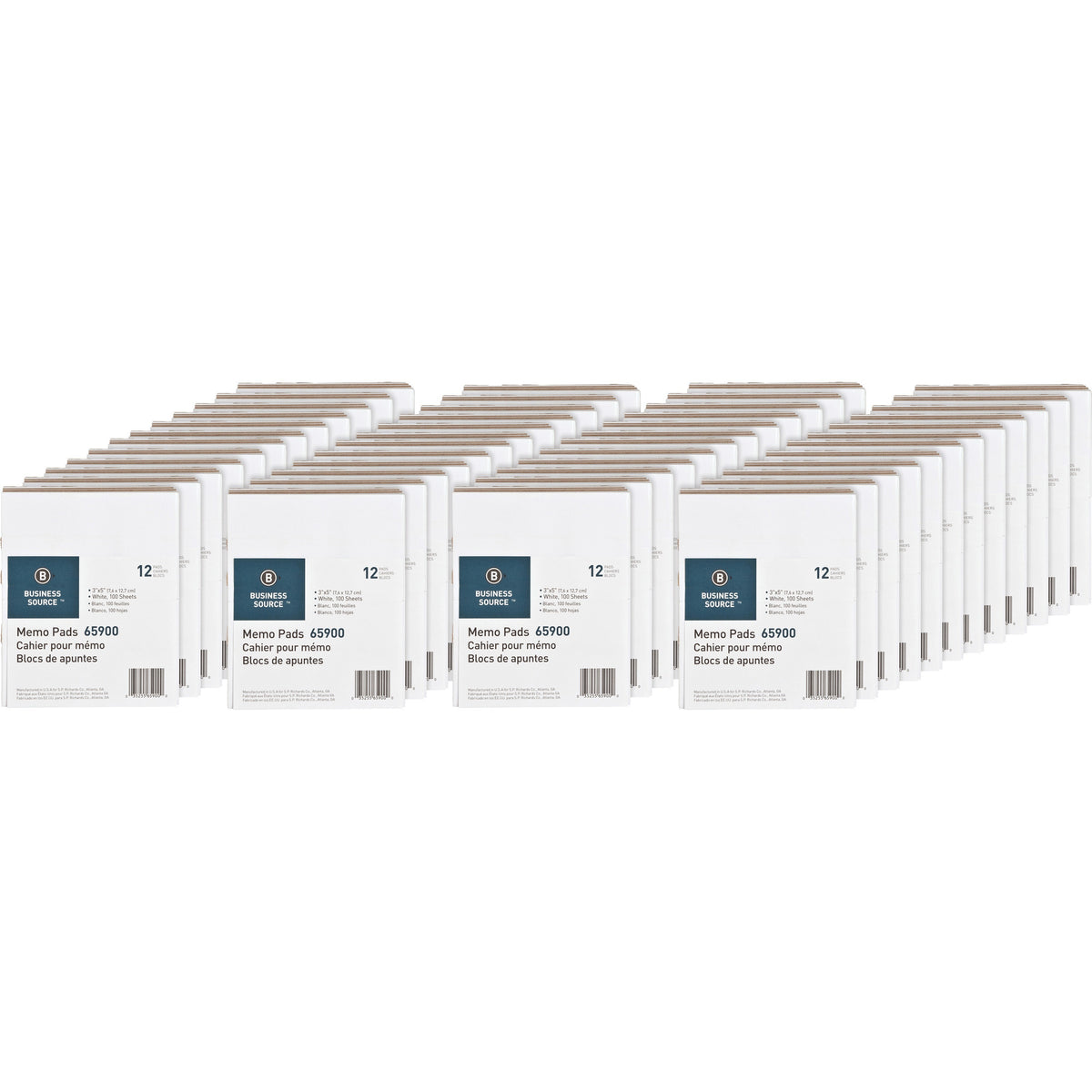 Business Source Plain Memo Pads - 100 Sheets - Plain - Glued - Unruled Front Ruling - 15 lb Basis Weight - 3" x 5" Sheet Size - White Paper - Chipboard Backing - 1 Dozen/Pack - 36 / Carton