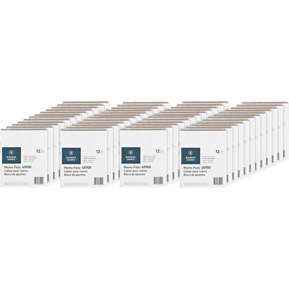 Business Source Plain Memo Pads - 100 Sheets - Plain - Glued - Unruled Front Ruling - 15 lb Basis Weight - 3" x 5" Sheet Size - White Paper - Chipboard Backing - 1 Dozen/Pack - 36 / Carton