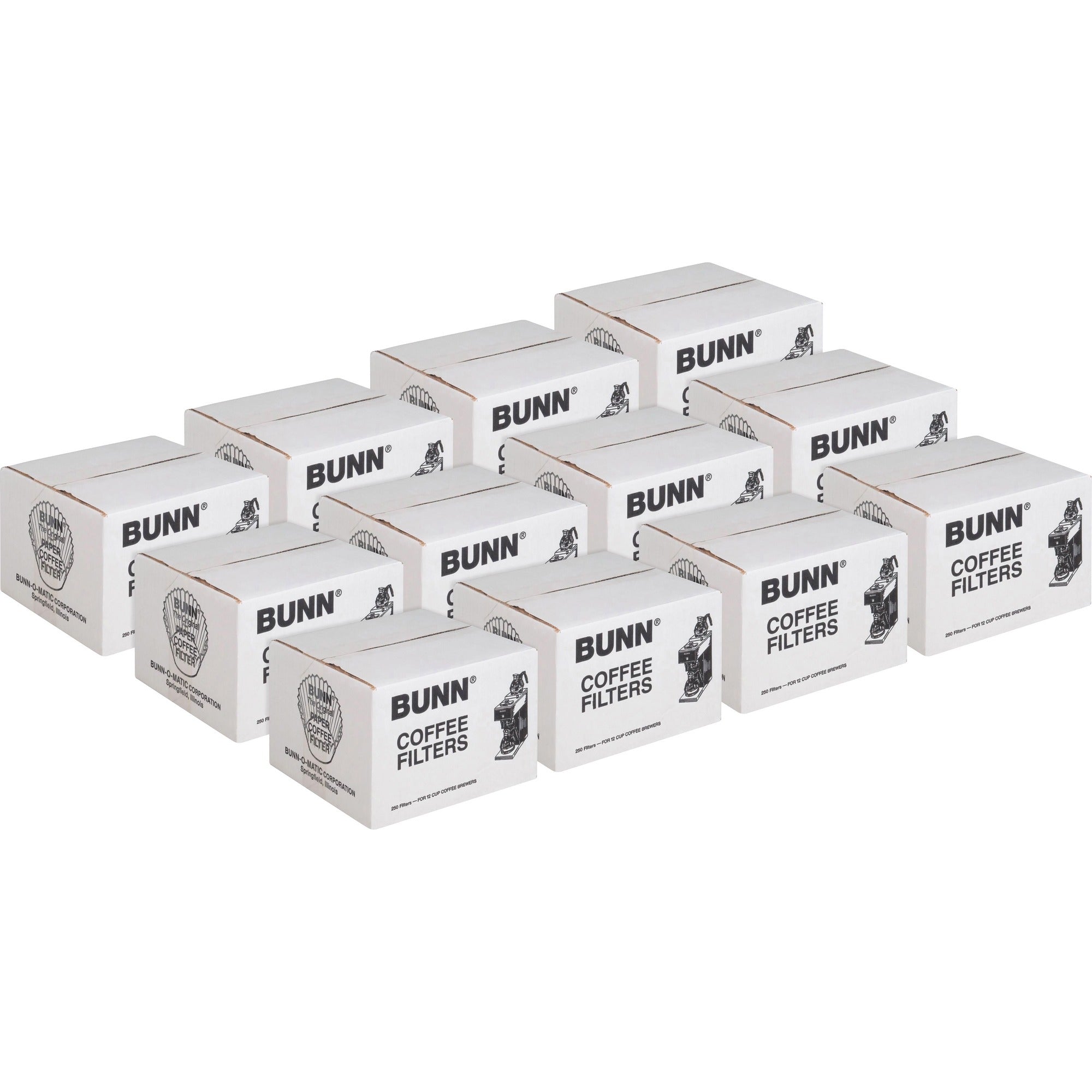 BUNN Home Brewer Coffee Filters - Chlorine-free, Heavyweight - 250/Box - 12 / Carton - White