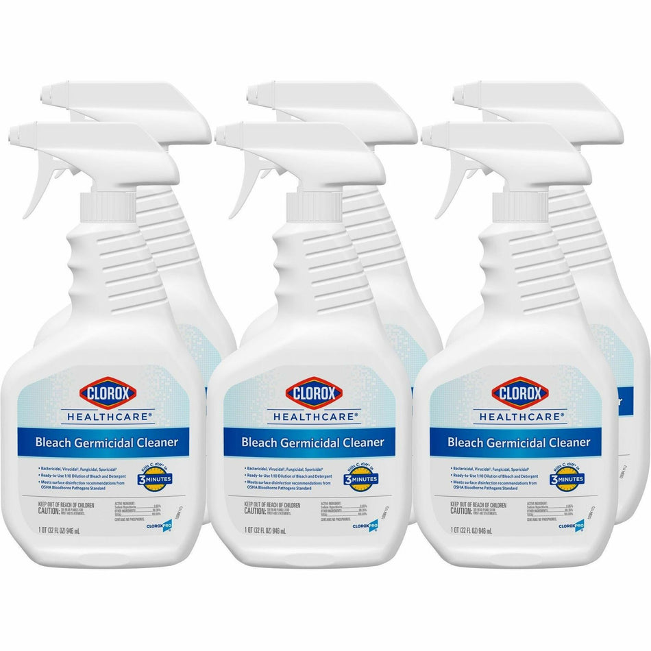 Clorox Healthcare Bleach Germicidal Cleaner Spray - For Multipurpose - Ready-To-Use - 32 fl oz (1 quart) - Recommended For: Germs Remover, Virus Remover - White, Clear Bottle - 6 / Carton