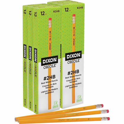 Dixon Black #2 Wood-Cased Pencils - Yellow Barrel - 1 Dozen - 6 Pack