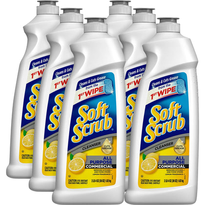 Soft Scrub All Purpose Cleanser - Lemon Scent Non-Scratching Formula - 36 fl oz - 6/Carton - Multipurpose Cleaners