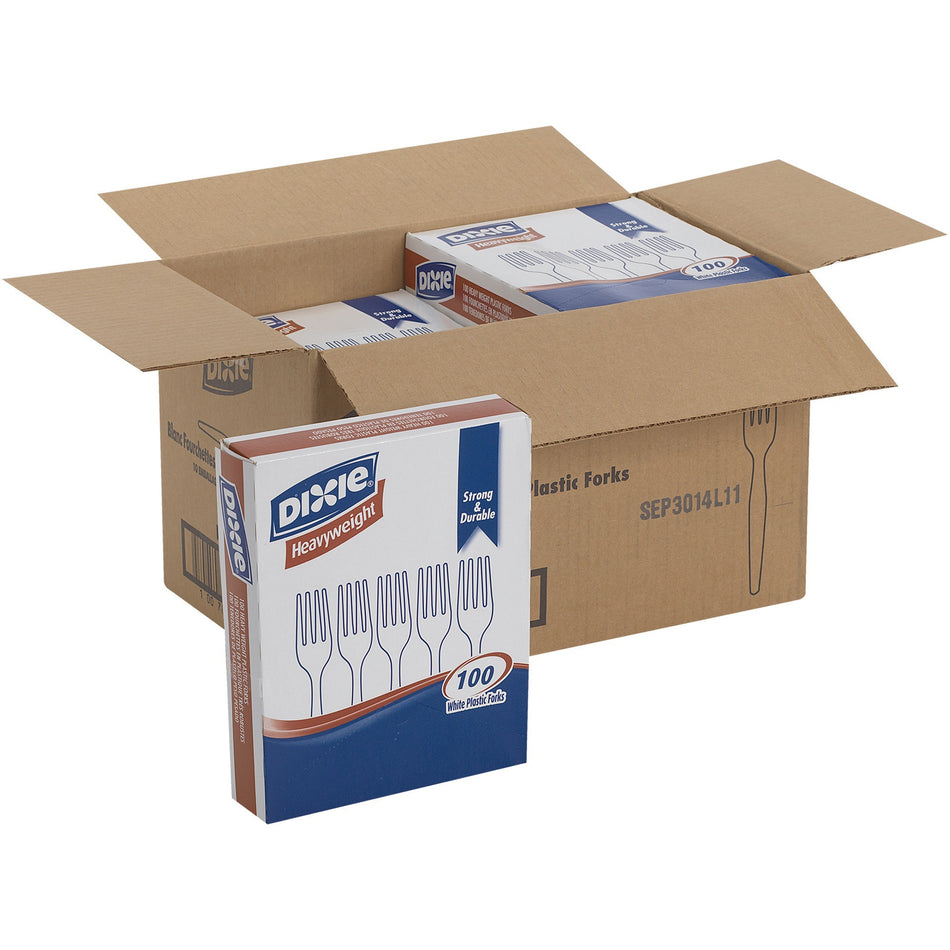 Dixie Heavyweight Disposable Forks Grab-N-Go by GP Pro - Fork - 1000 x Fork - White - 100/Box - 10 / Carton