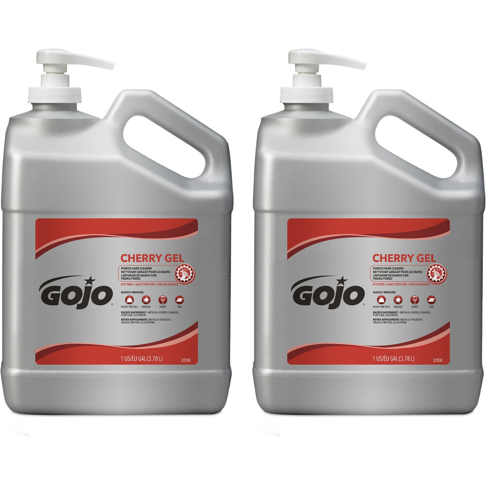 Gojo® Cherry Gel Pumice Hand Cleaner - Cherry Scent - 1 gal - Pump Bottle Dispenser - Dirt Remover, Oil Remover, Grease Remover, Paint Remover, Tar Remover - Hand, Skin - Heavy Duty, pH Balanced, Pleasant Scent - 2 / Carton