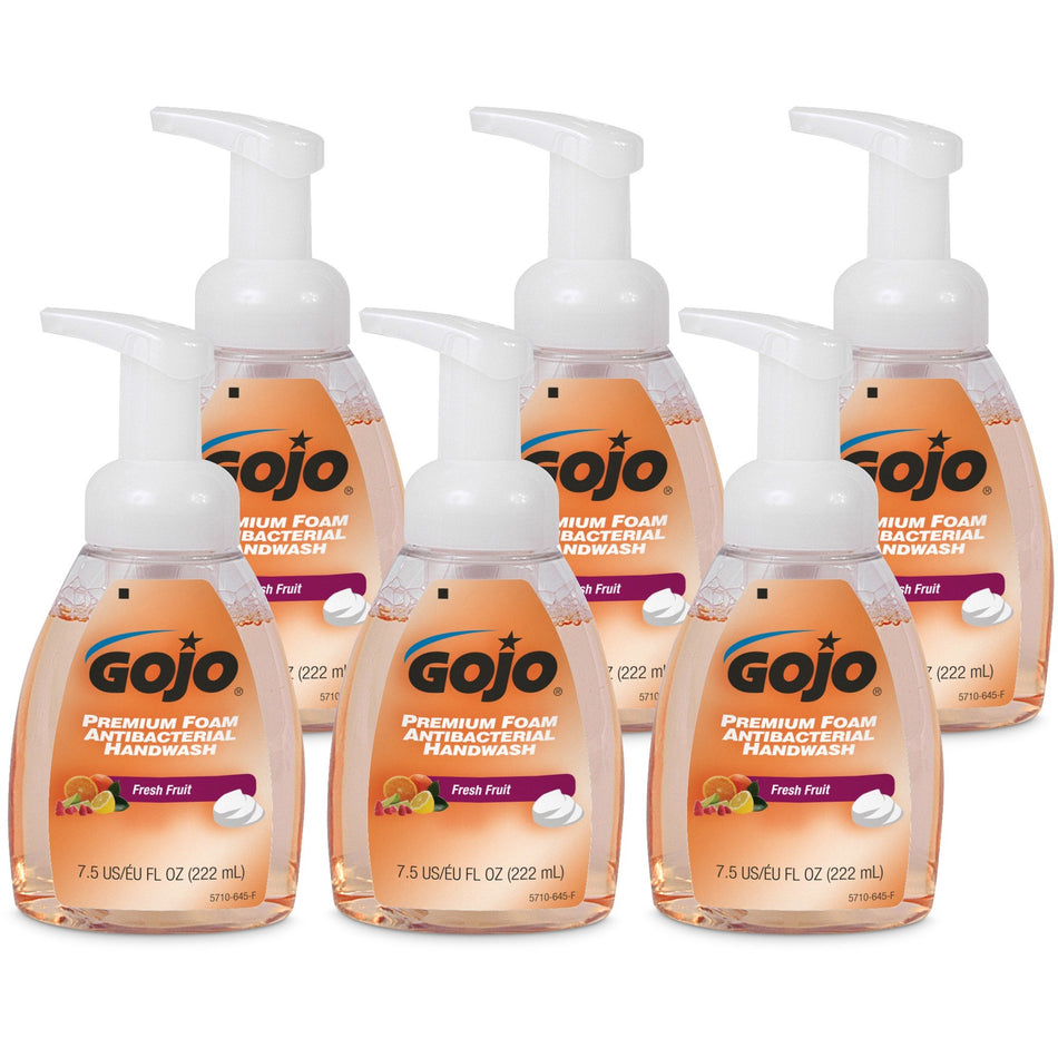 Gojo® Premium Foam Antibacterial Handwash - Fresh Fruit Scent - 7.50 fl oz - Pump Bottle Dispenser - Kill Germs - Hand - Antibacterial - Translucent Apricot - Rich Lather - 6 / Carton