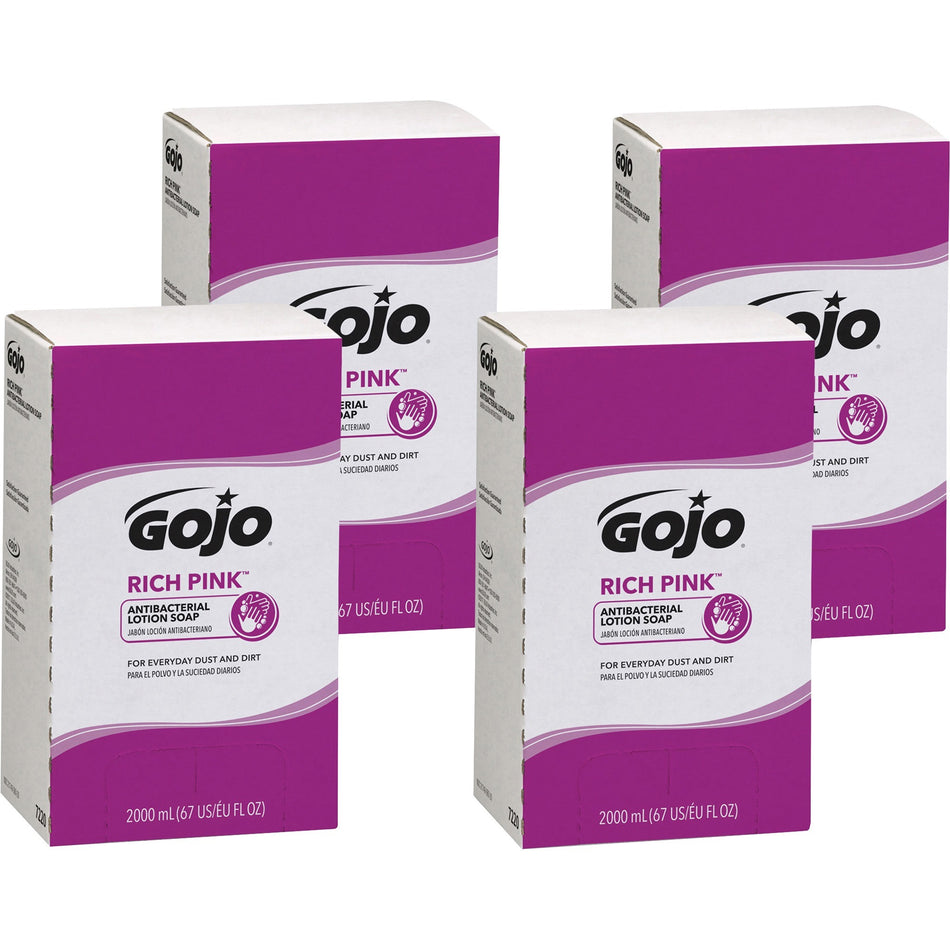 Gojo® Rich Pink Antibacterial Lotion Soap Refill - 2.11 quart - Soil Remover - Antibacterial - 4 / Carton