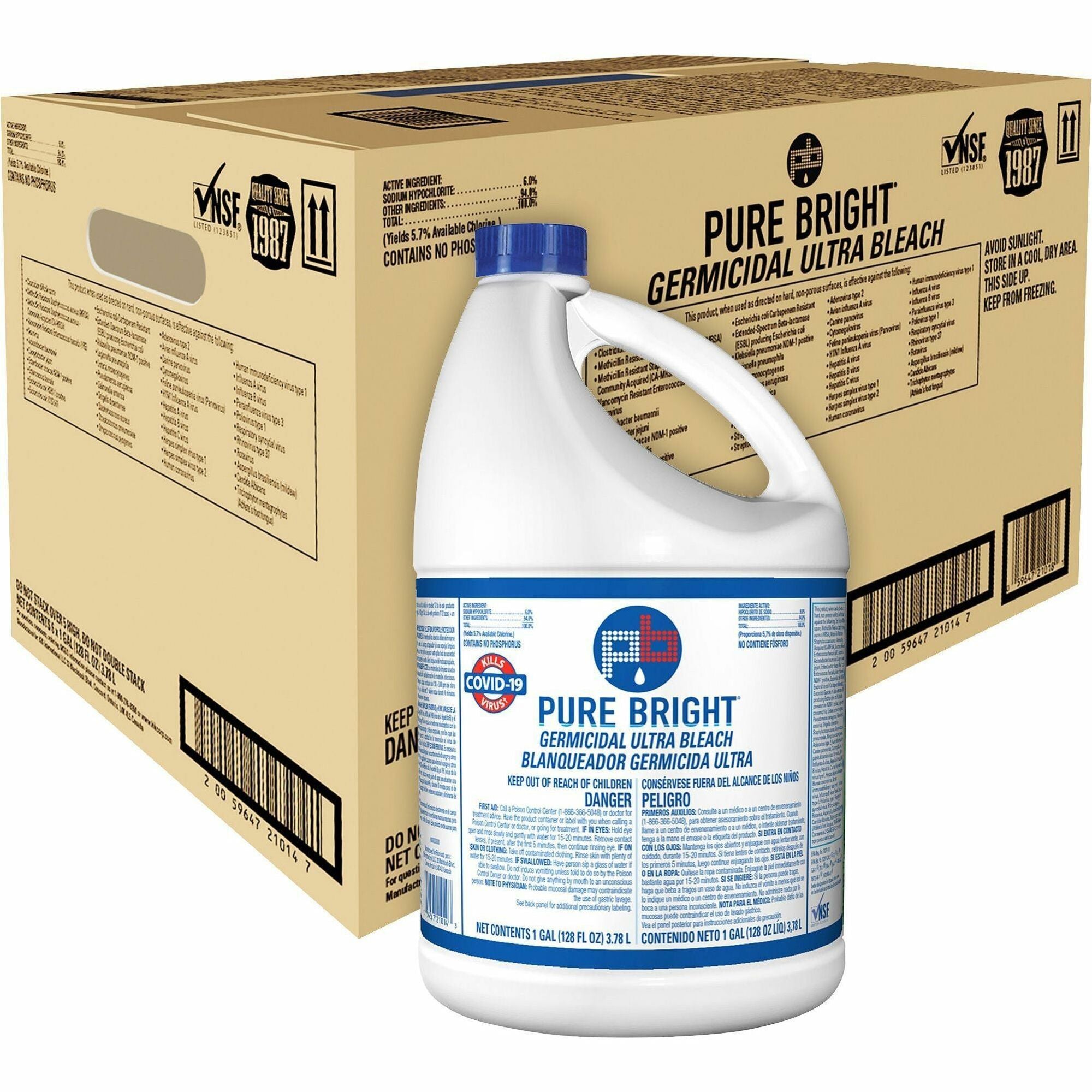 KIK Custom Pure Bright Germicidal Ultra Bleach - Concentrated 128 fl oz - Germs Remover - 6/Carton - Disinfectants
