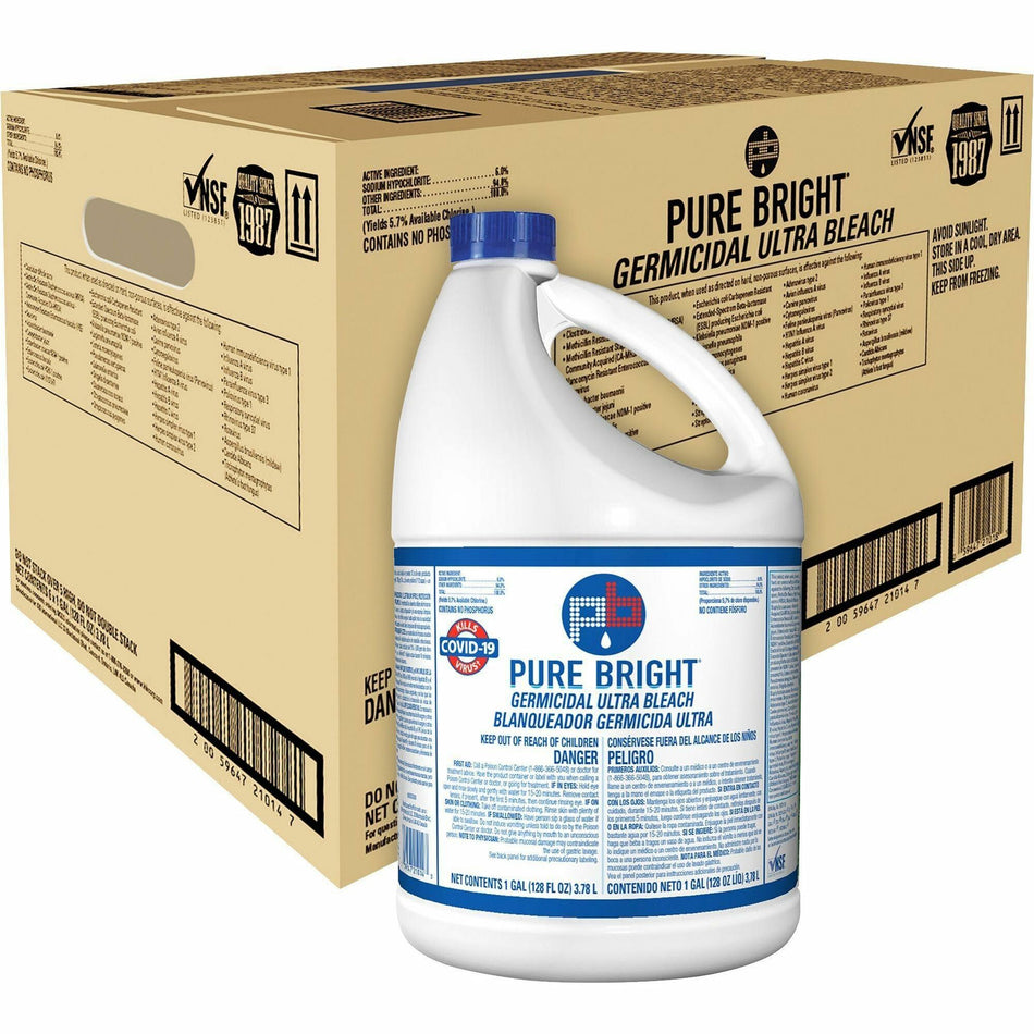 KIK Custom Pure Bright Germicidal Ultra Bleach - For Multipurpose - Concentrate - 128 fl oz (4 quart) - Recommended For: Germs Remover - White - 6 / Carton