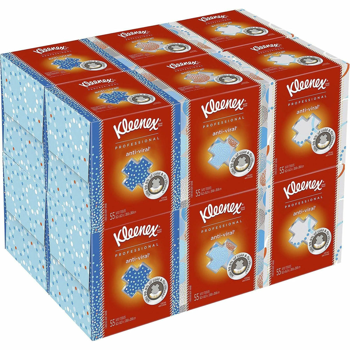 Kleenex Professional Anti-Viral Facial Tissue - 3 Ply - 8.20" Width x 8.20" Length - White - Paper - 55/Box - 12 / Carton