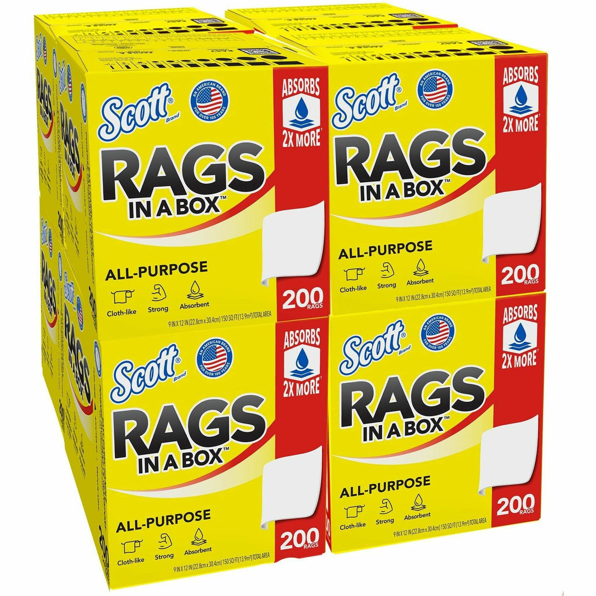 Scott Rags In A Box&trade; - 13" Length x 10" Width - Soft, Strong, Lint-free, Absorbent - White - 200/Box - 8 / Carton