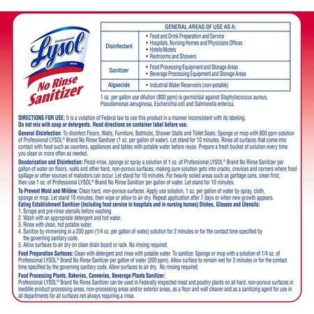 Professional Lysol No Rinse Sanitizer: Concentrated Disinfectant - 128 fl oz - Bacteria Fungi Virus Remover