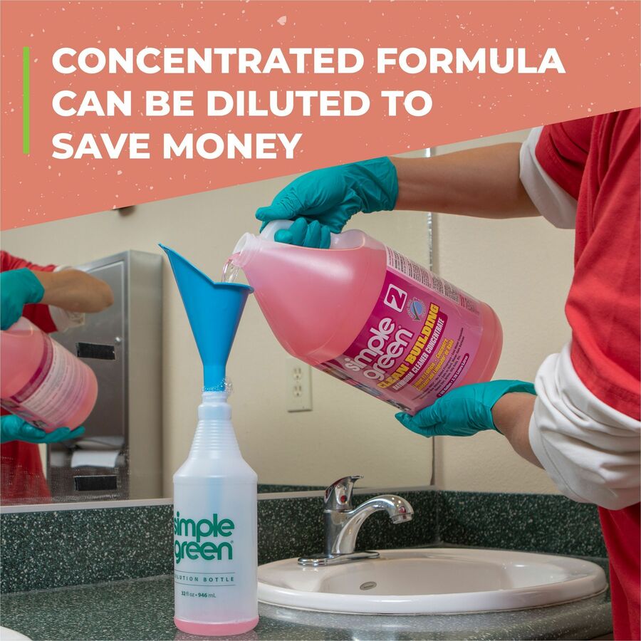 Simple Green Clean Building Bathroom Cleaner - For Bathroom - Concentrate - Liquid - 128 fl oz (4 quart) - Non-flammable, Fragrance-free - Pink - 2 / Carton