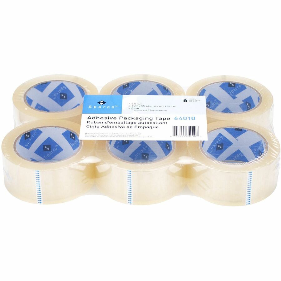 Sparco Premium Heavy-duty Packaging Tape Roll - 55 yd Length x 1.88" Width x 3 mil Thickness - 3" Core - Clear - Acrylic Backing - Tear Resistant, Split Resistant, Breakage Resistance - 6 / Pack