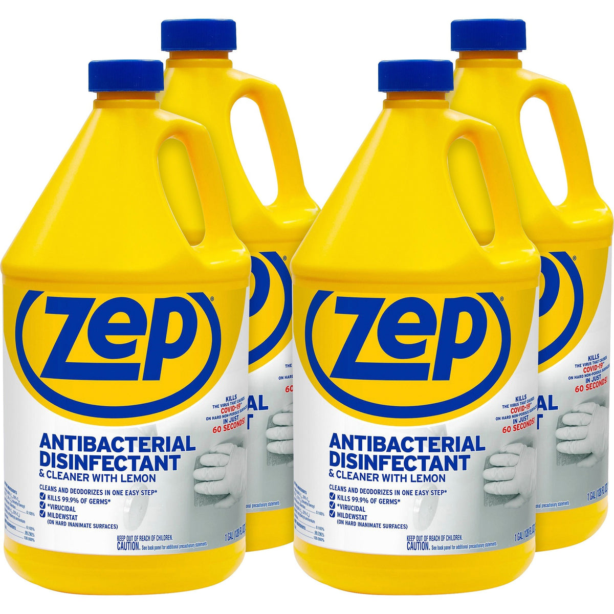 Zep Antibacterial Disinfectant and Cleaner - For Multipurpose - 128 fl oz (4 quart) - Lemon Scent - Recommended For: Grease Remover, Soil Remover, Germs Remover, Bacteria Remover, Odor Remover - Anti-bacterial, Disinfectant - Blue - 4 / Carton