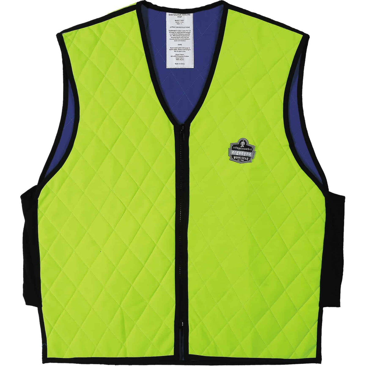 Ergodyne Chill-Its Evaporative Cooling Vest - Medium - Polymer, Nylon - Lime - Comfortable, High Visibility, Ventilation, Stretchable, Water Repellent, Lightweight, Durable, Washable, Zipper Closure - 1 Each