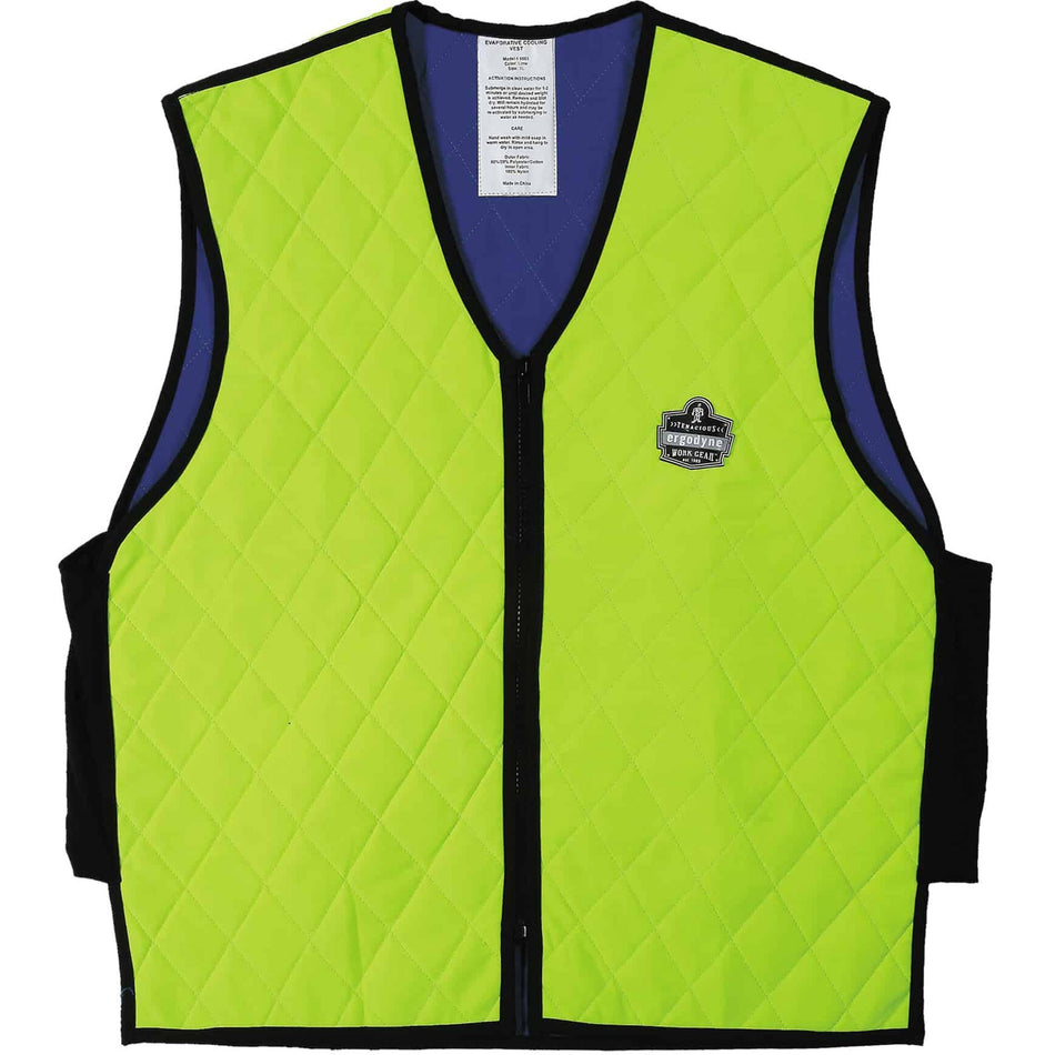Ergodyne Chill-Its Evaporative Cooling Vest - Large - Polymer, Nylon - Lime - Comfortable, High Visibility, Ventilation, Stretchable, Water Repellent, Lightweight, Durable, Washable, Zipper Closure - 1 Each