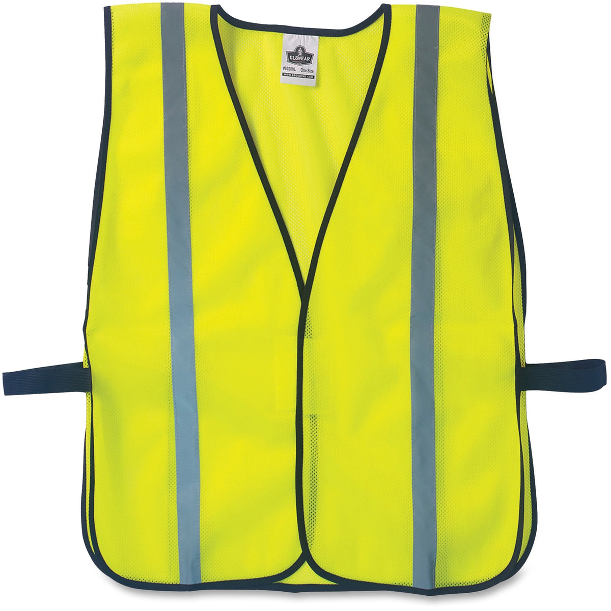 Ergodyne Lime Standard Vest - Standard - Fabric - Lime - High Visibility, Comfortable, Machine Washable, Breathable, Hook & Loop Closure, Reflective - 1 Each