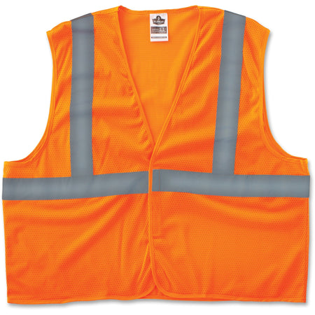 Ergodyne Class 2 Orange Super Econo Vest - 2-Xtra Large/3-Xtra Large - Orange - Reflective, Machine Washable, Lightweight, Hook & Loop Closure - 1 Each
