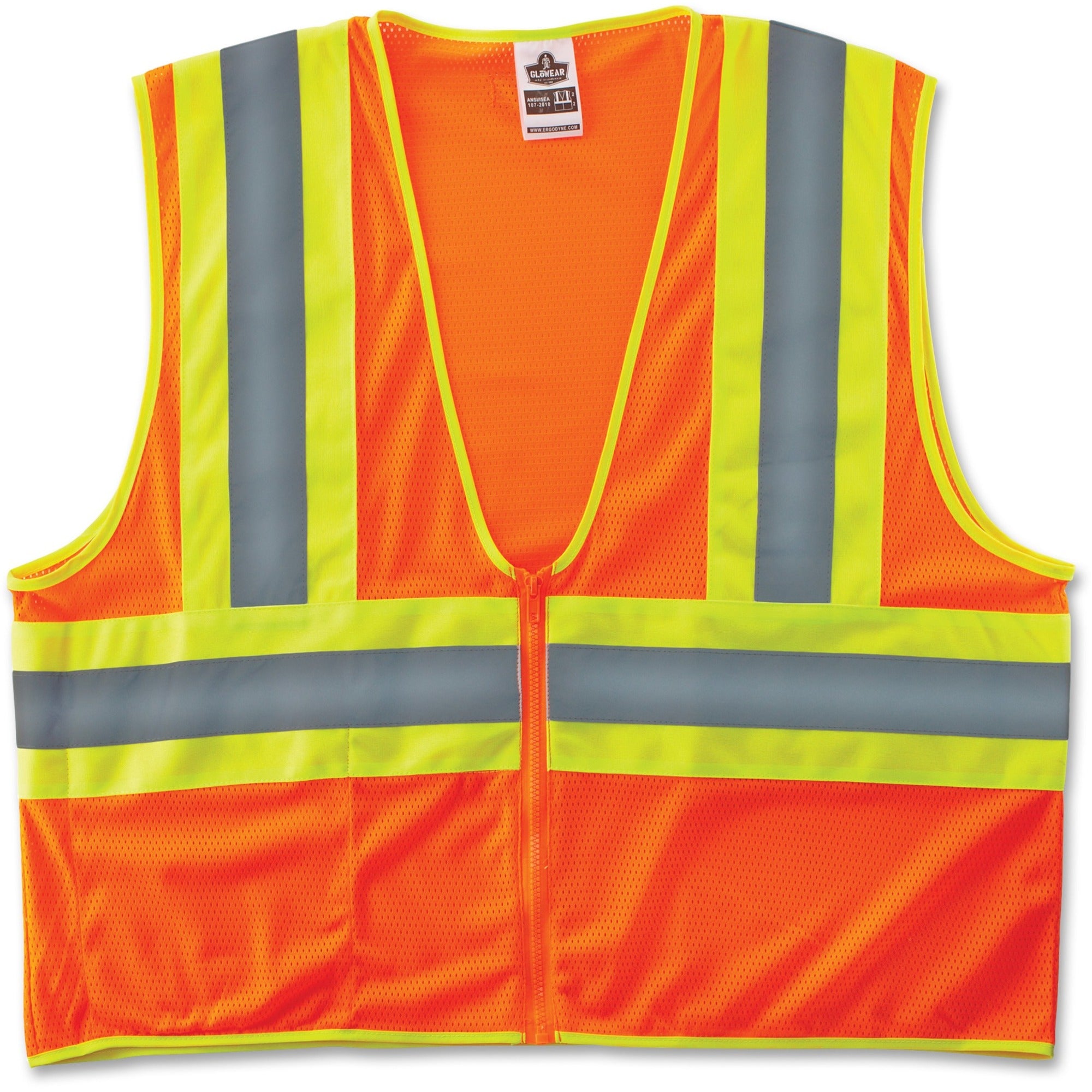 Ergodyne Class 2 Two-tone Orange Vest - Small/Medium - Orange - Reflective, Machine Washable, Lightweight, Pocket, Zipper Closure - 1 Each
