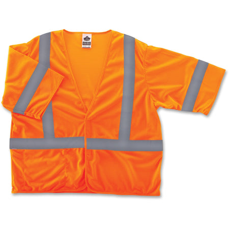 Ergodyne Class 3 Orange Economy Vest - Small/Medium - Orange - Reflective, Machine Washable, Lightweight, Pocket, Hook & Loop Closure - 1 Each