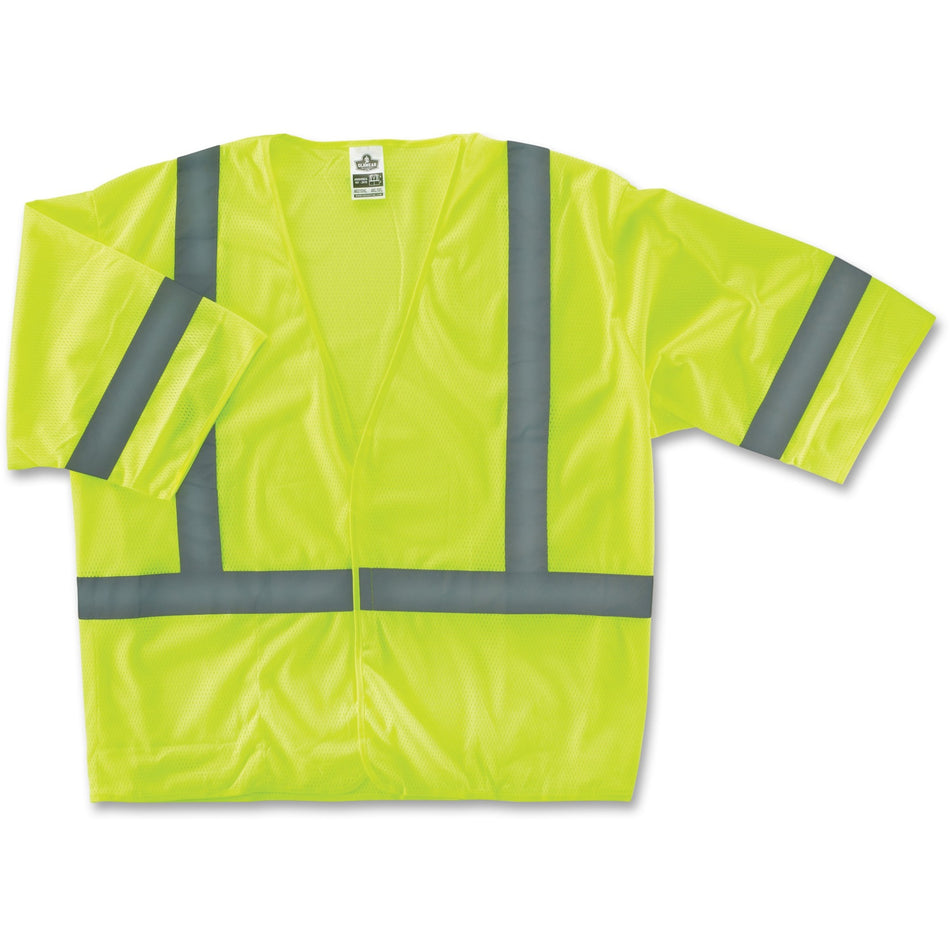 Ergodyne Class 3 Lime Economy Vest - 2-Xtra Large/3-Xtra Large - Lime - Reflective, Machine Washable, Lightweight, Pocket, Hook & Loop Closure - 1 Each