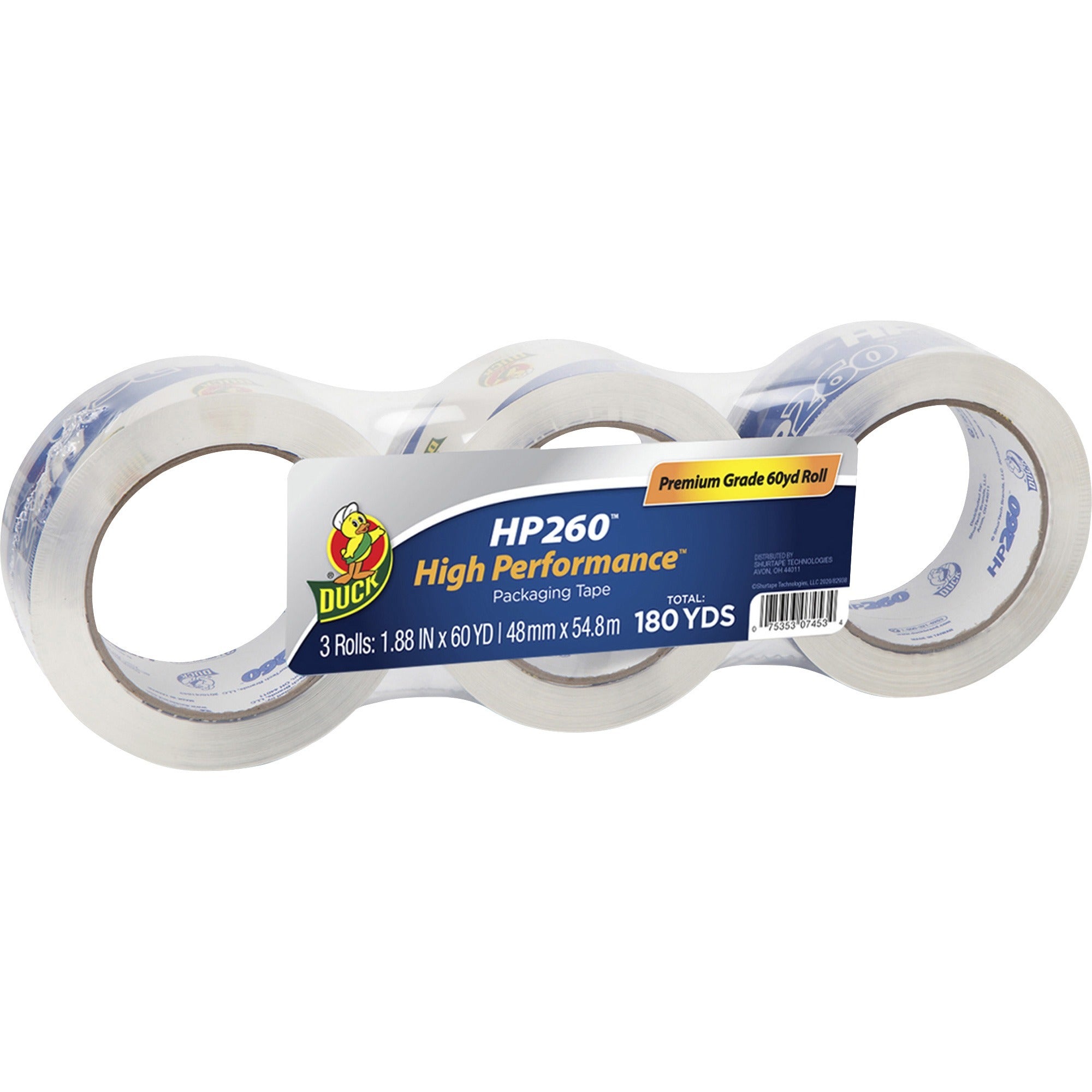 Duck HP260 Packaging Tape - 60 yd Length x 1.88" Width x 3.1 mil Thickness - Clear - Temperature Resistant, Tear Resistant, Breakage Resistance - For Shipping, Storing, Moving, Sealing, Packing - 3 / Pack