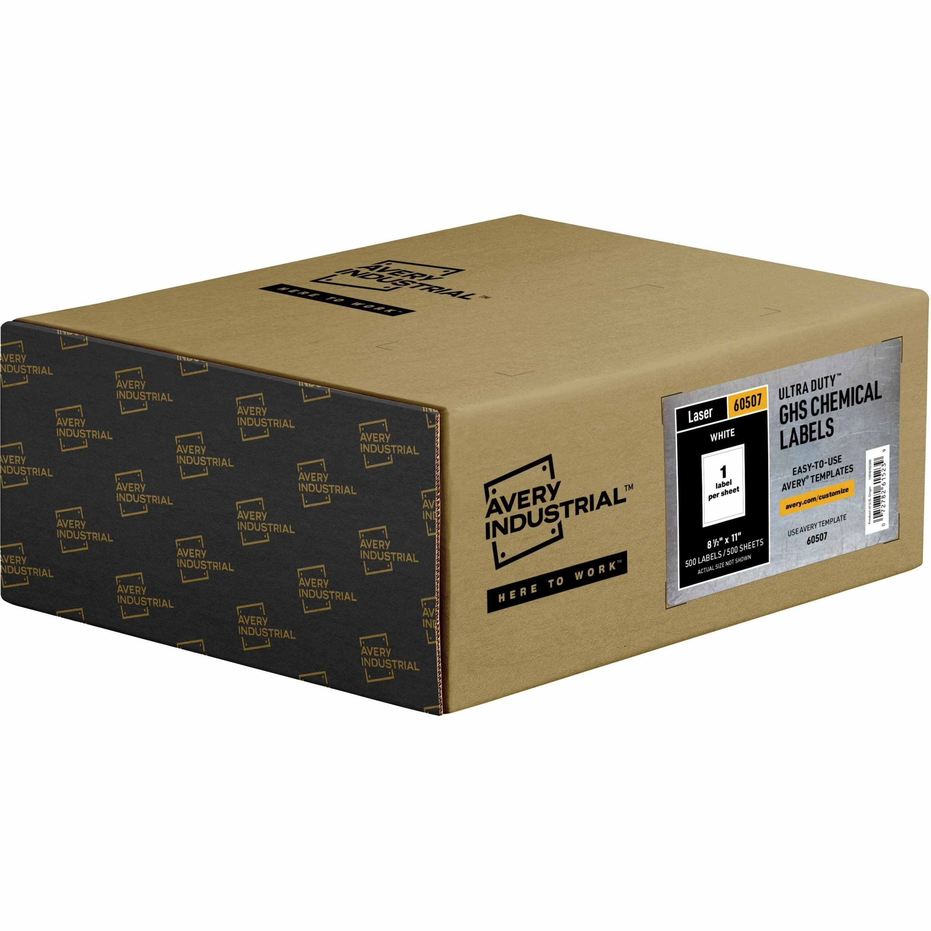 Avery®  UltraDuty Warning Label - 8 1/2" Width x 11" Length - Permanent Adhesive - Rectangle - Laser - White - Film - Water Resistant - 1 / Sheet - 500 Total Sheets - 500 Total Label(s) - 500 / Box