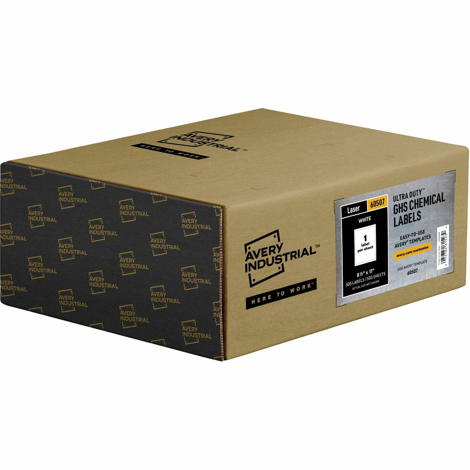 Avery®  UltraDuty Warning Label - 8 1/2" Width x 11" Length - Permanent Adhesive - Rectangle - Laser - White - Film - Water Resistant - 1 / Sheet - 500 Total Sheets - 500 Total Label(s) - 500 / Box