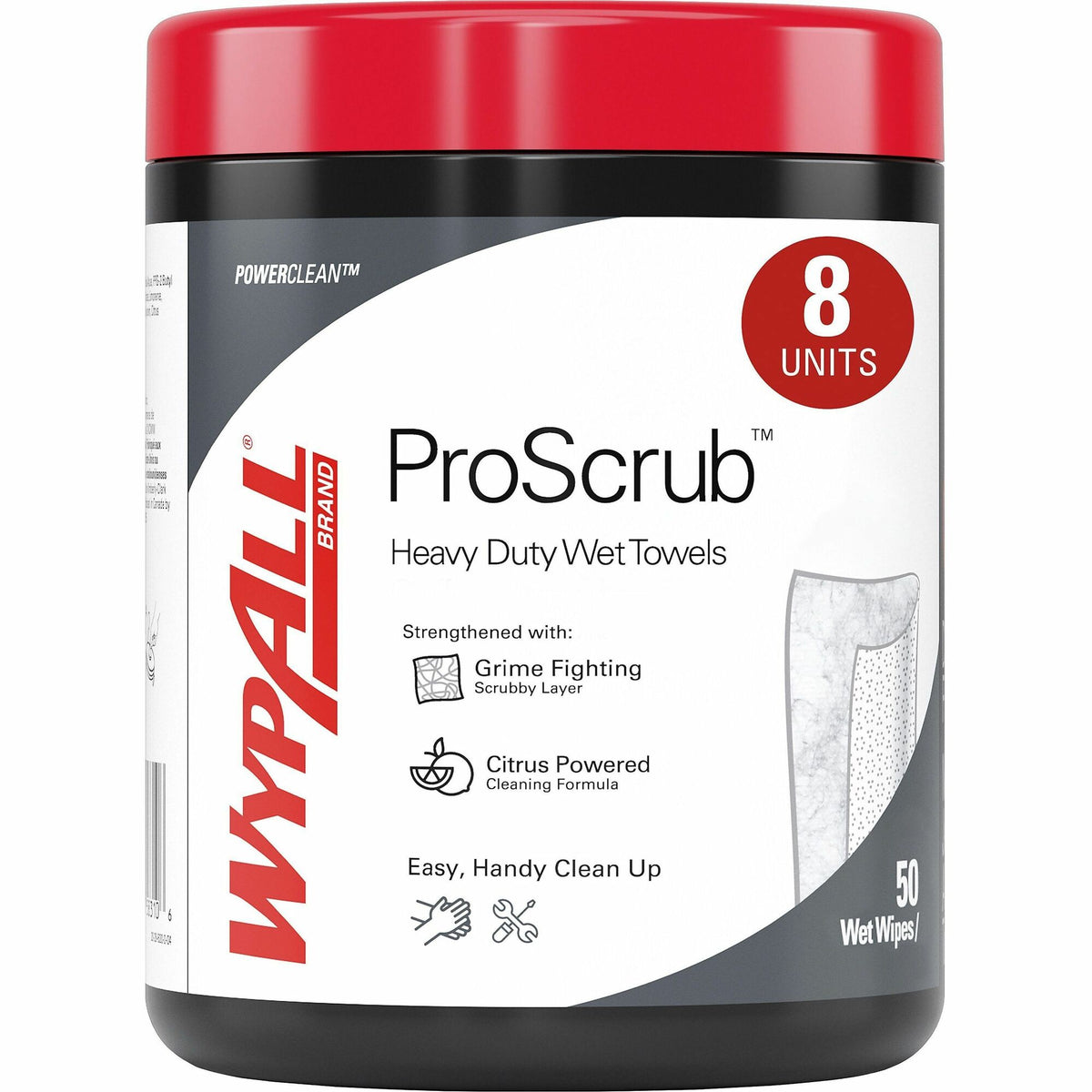 Wypall PowerClean ProScrub Heavy Duty Wet Towels - Citrus - 9.50" Width x 12" Length - Green - 50/Tub - 8 / Carton