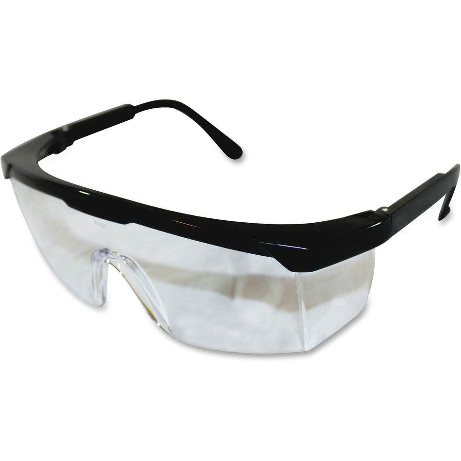 ProGuard Classic 801 Single Lens Safety Eyewear - Universal - Ultraviolet, Impact Protection - Polycarbonate - Black, Clear - Black Frame - Scratch Resistant, Adjustable Temple, High Visibility, Wraparound Lens, Comfortable, High Visibility - 12 / Box