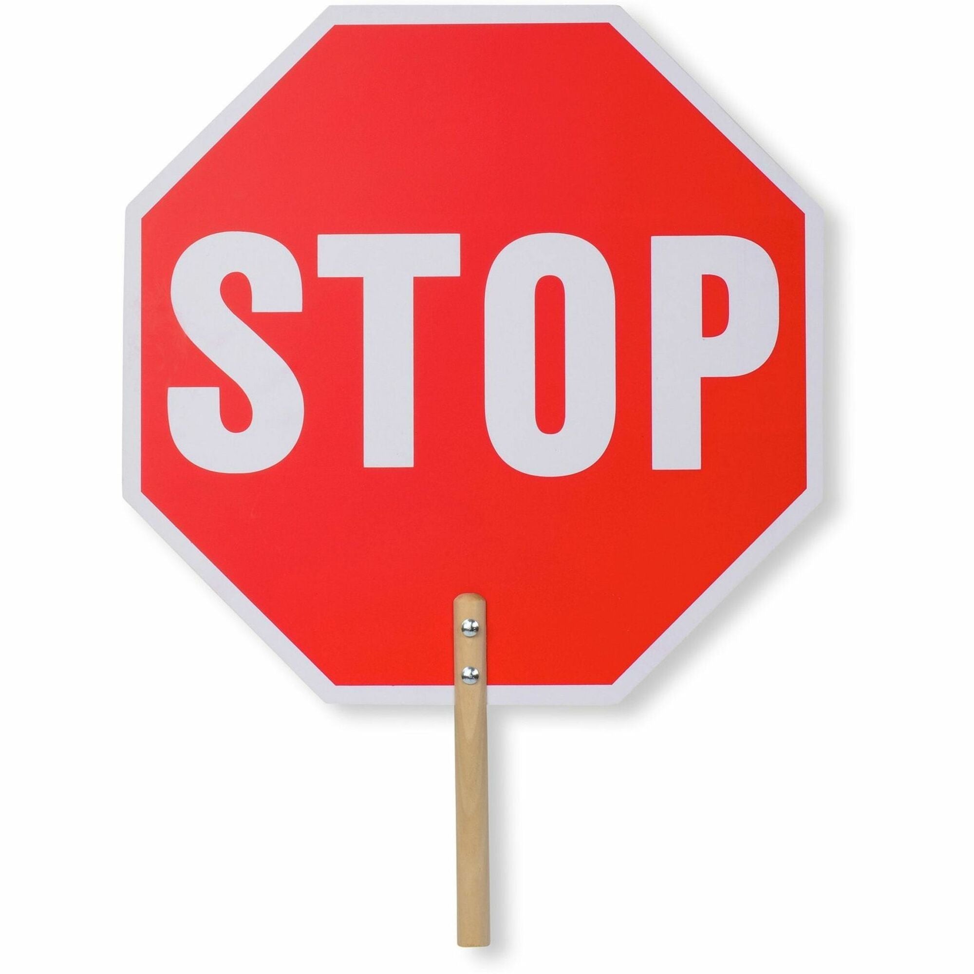 Tatco Handheld Stop Sign - Print/Message "Stop" - 18" Width x 18" Height x 0.2" Depth - White Print/Message Color - Double Sided - Weather Proof, Long Lasting, Lightweight, Comfortable Grip - Wood - 1 Each