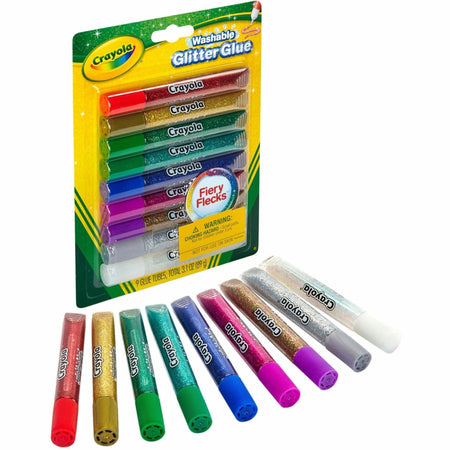 Crayola Washable Glitter Glue - Home Project, ClassRoom Project, Art, Decoration - Recommended For 3 Year - Blue, Green, Jade Green, Natural, Silver, Gold, Multi, Red, Purple - 9 / Pack