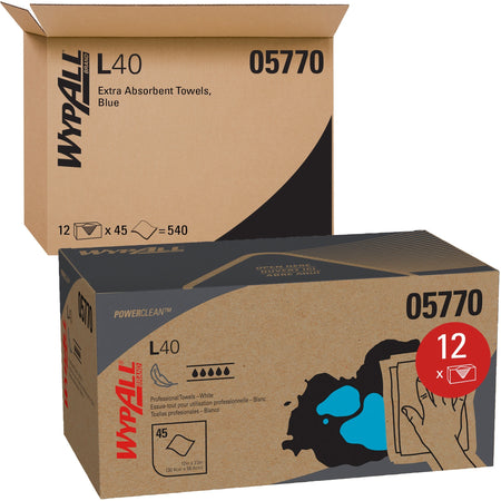 Wypall Power Clean L40 Extra Absorbent Towels - 12" Width x 23" Length - White - 45/Box - 12 / Carton