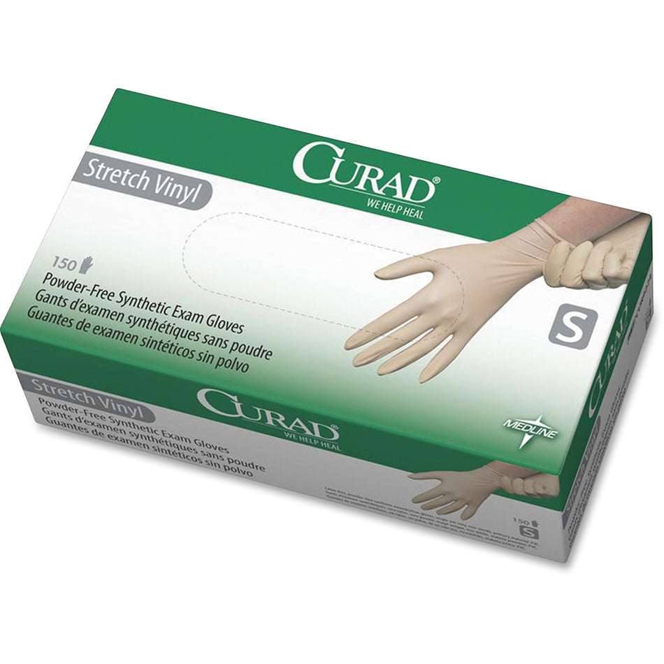 Medline Powder-free Stretch Vinyl Exam Gloves - 9.50" Glove Length - Small Size - Cream - Stretchable, Latex-free, Non-sterile - For Multipurpose - 150 / Box