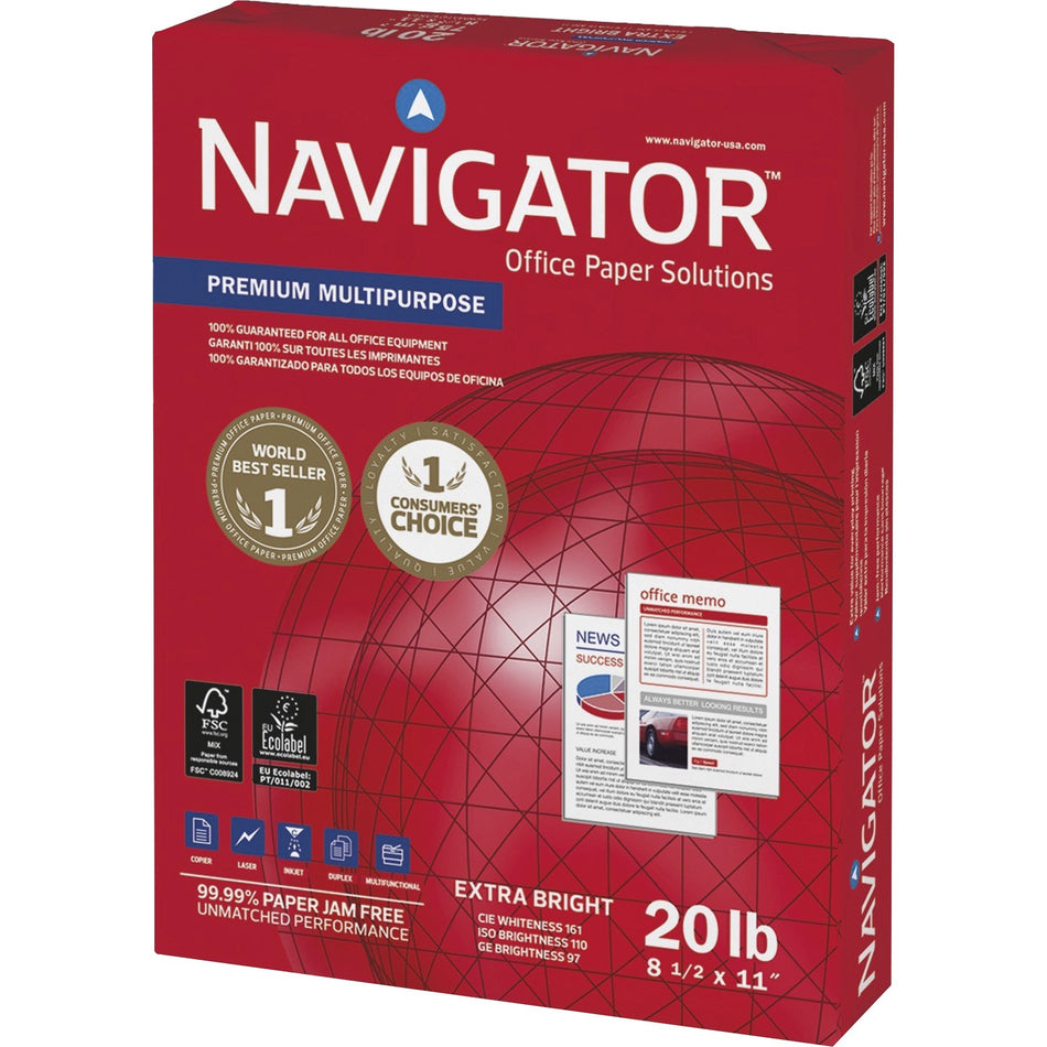 PALLET Navigator Premium Multipurpose Trusted Performance Paper - Extra Opacity - White - 97 Brightness - Letter - 8 1/2" x 11" - 20 lb Basis Weight - White - 500 Sheets per Ream - 400 / Pallet