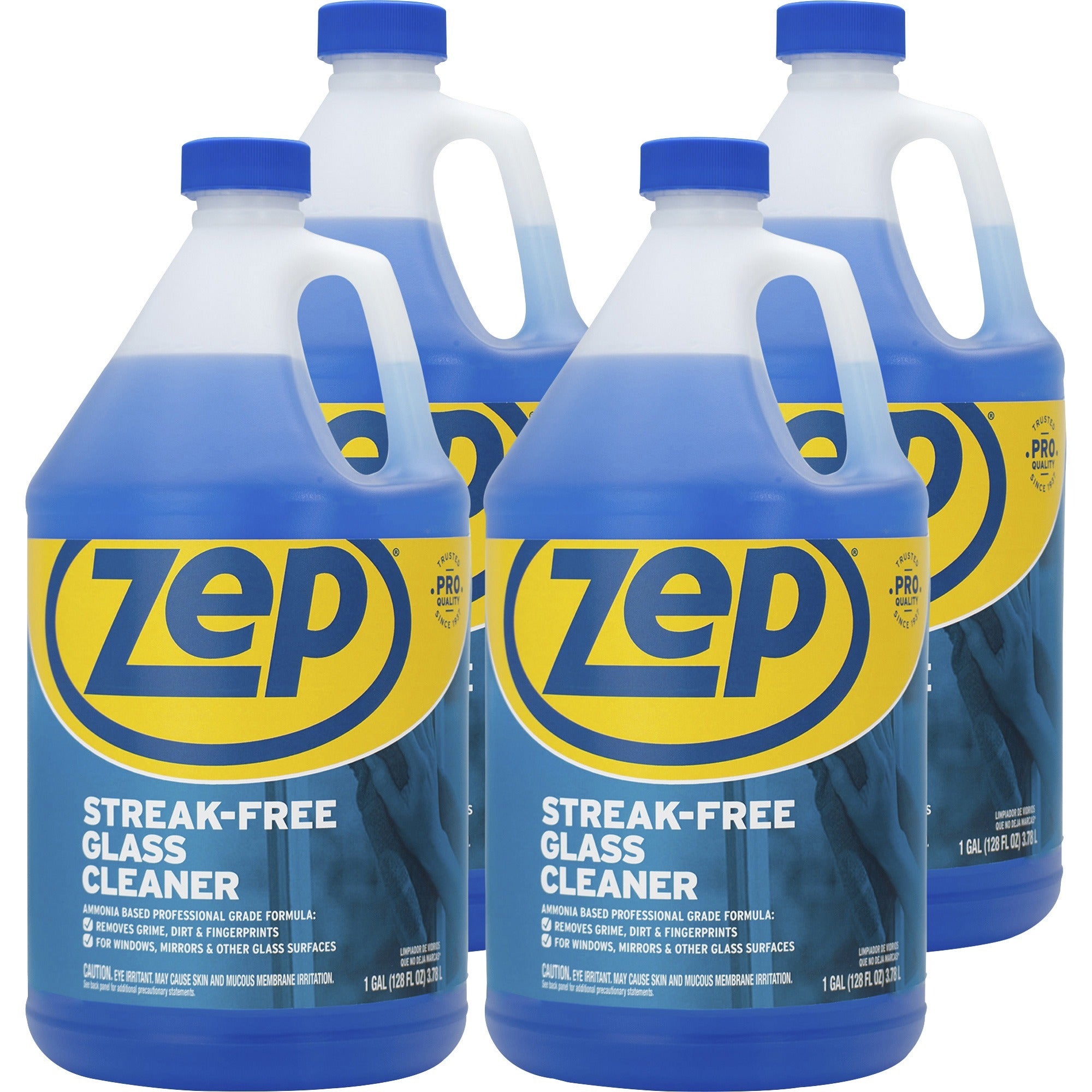 Zep Streak-free Glass Cleaner - For Multipurpose, Multi Surface - 128 fl oz (4 quart) - Recommended For: Fingerprint Remover, Grime Remover - Streak-free, Quick Drying, Residue-free - Blue - 4 / Carton