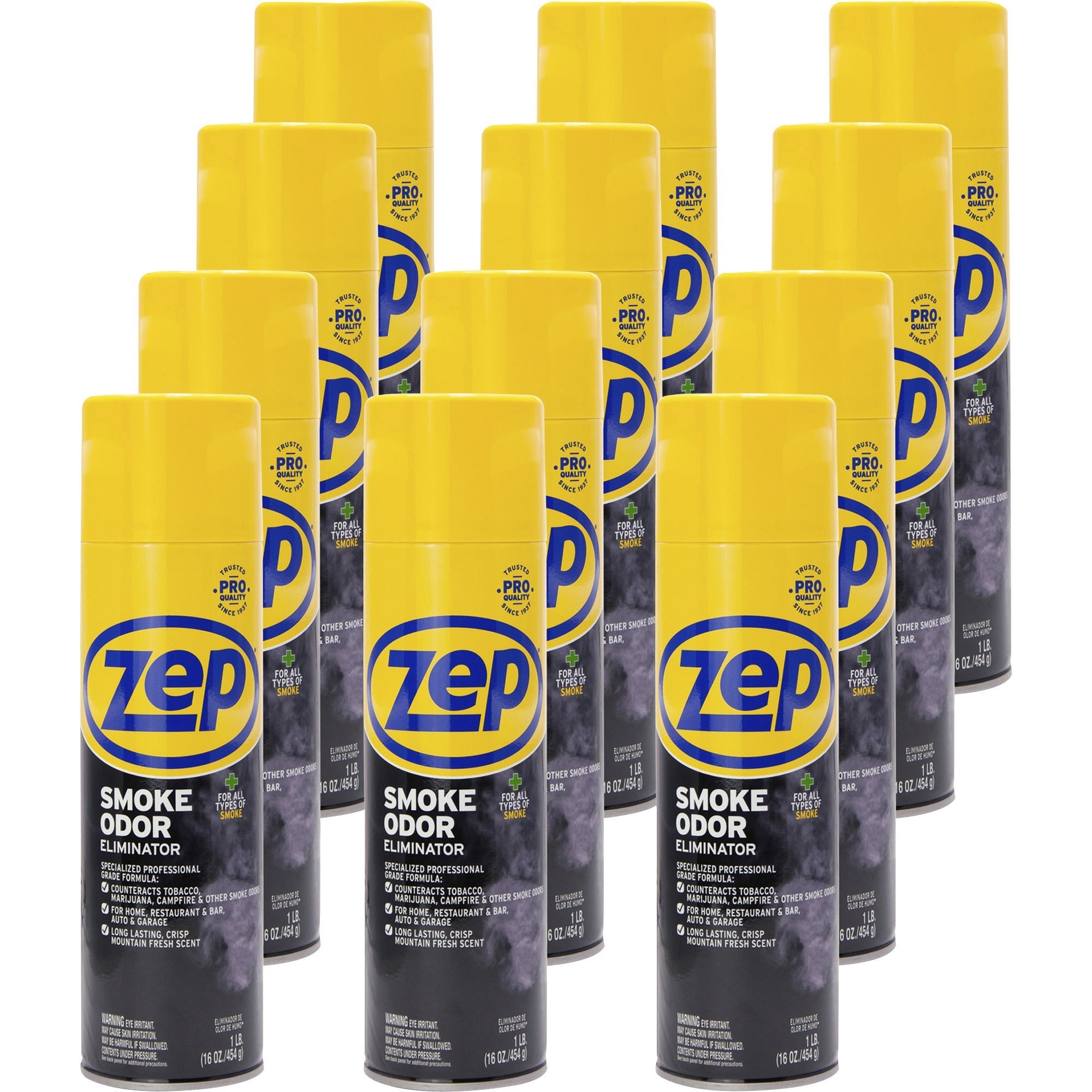 Zep Professional Strength Smoke Odor Eliminator - Aerosol - 16 oz - Crisp Mountain Fresh - Odor Neutralizer - 12 / Carton