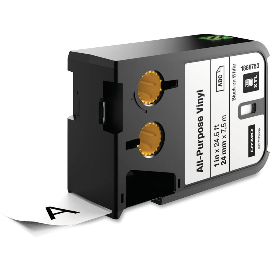 Dymo XTL All-purpose Vinyl Labels - 15/16" Width x 39 3/8" Length - Rectangle - Thermal Transfer - Black on White - Vinyl - Water Resistant - Chemical Resistant, Temperature Resistant, Oil Resistant, Durable, Smear Proof, Fade Proof, Easy Peel - 1 Each